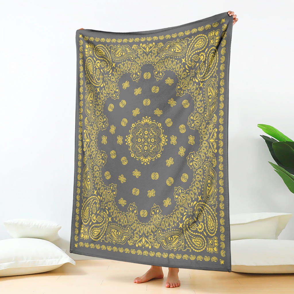 Ultra Plush 2 Yellow on Gray Bandana Throw Blanket