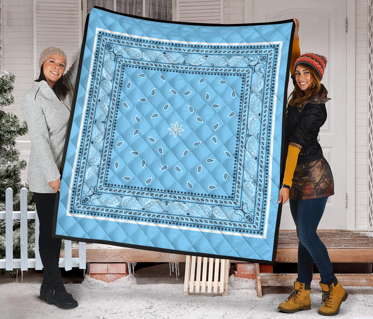 Quilt 4 White and Black Lt Blue Bandana Quilt