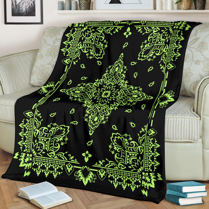 Ultra Plush 3 Lime on Black Bandana Throw Blanket