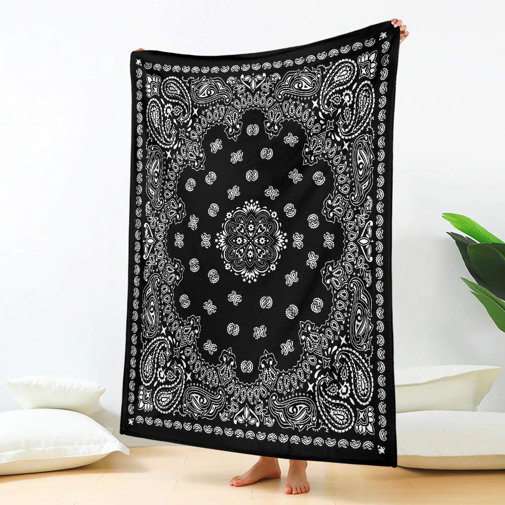 Ultra Plush 2 White on Black Bandana Throw Blanket