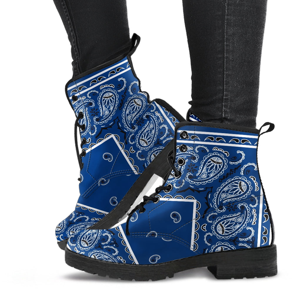 Women's Leather Bandana Boots - Navy
