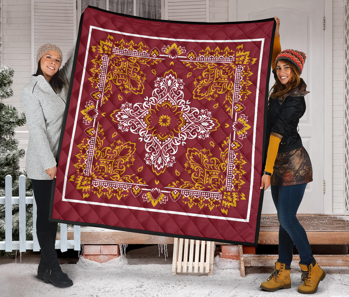 Quilt 3 White Gold on Maroon Bandana Quilt