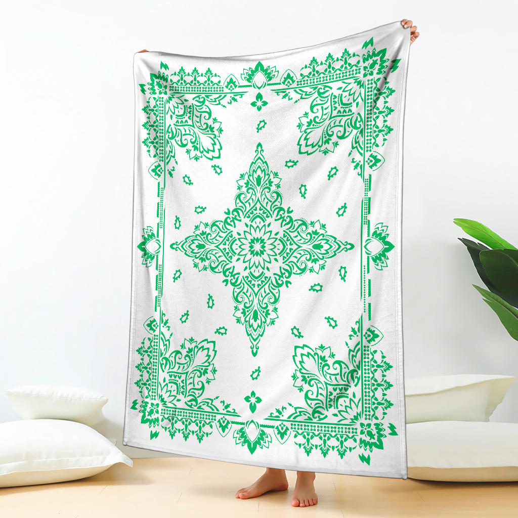 Ultra Plush 3 Green on White Bandana Throw Blanket
