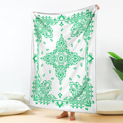Ultra Plush 3 Green on White Bandana Throw Blanket