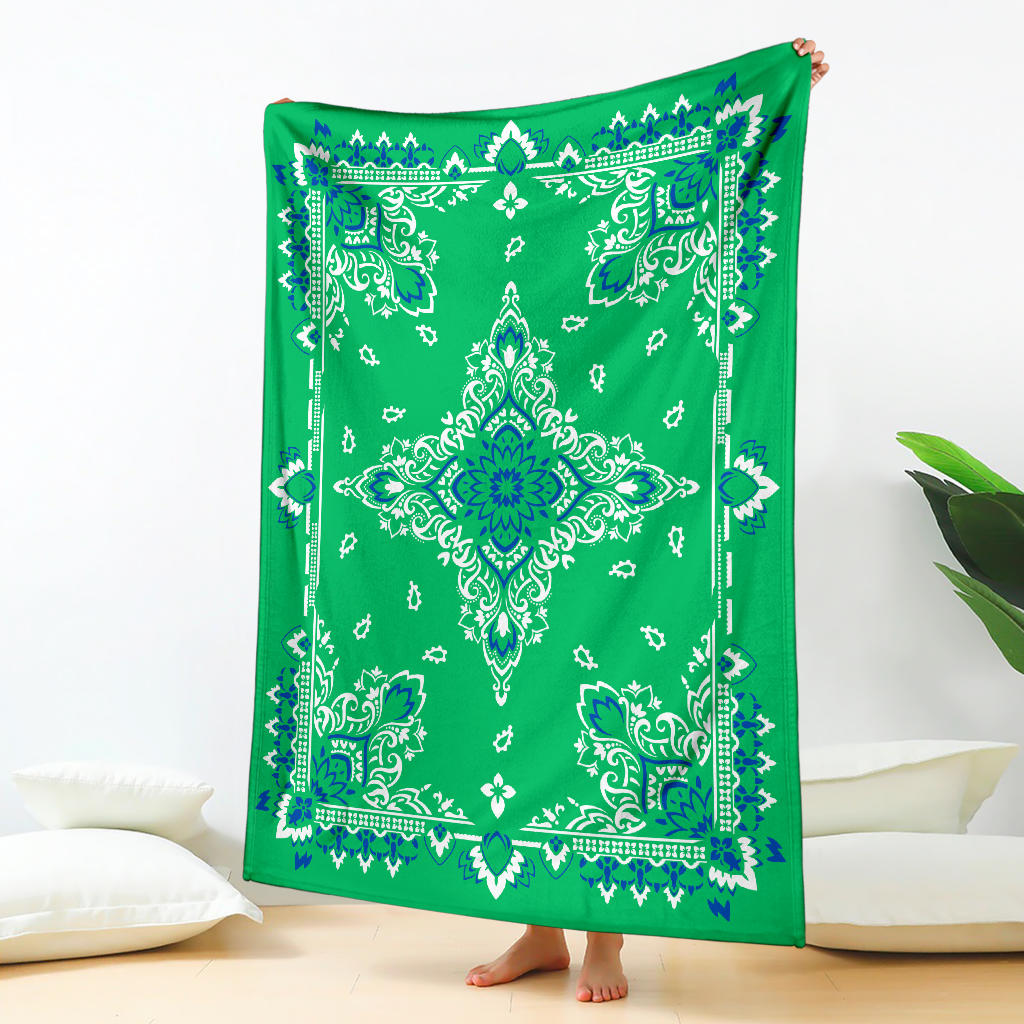 Ultra Plush 3 Blue White on Green Bandana Throw Blanket