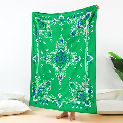Ultra Plush 3 Blue White on Green Bandana Throw Blanket