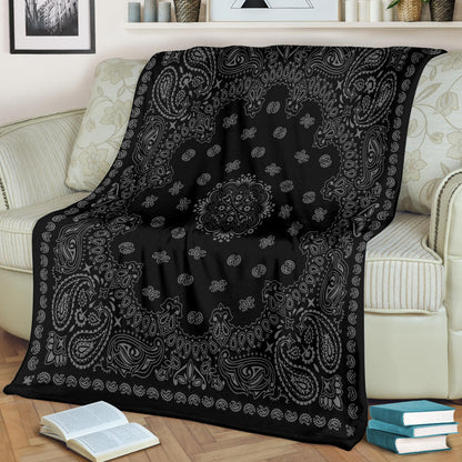Ultra Plush 2 Gray on Black Bandana Throw Blanket
