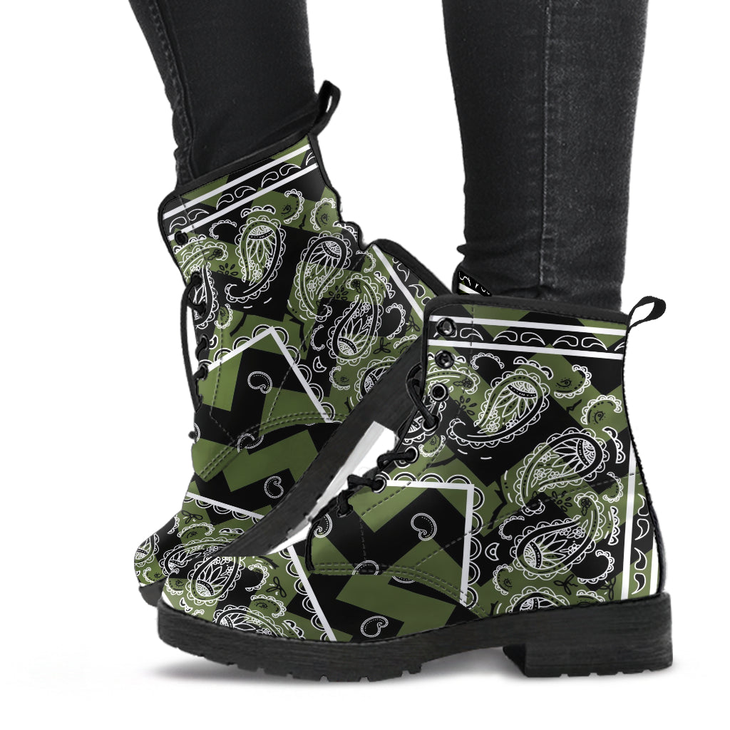 Zig Zag Army Green Leather Bandana Boot