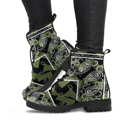 Zig Zag Army Green Leather Bandana Boot