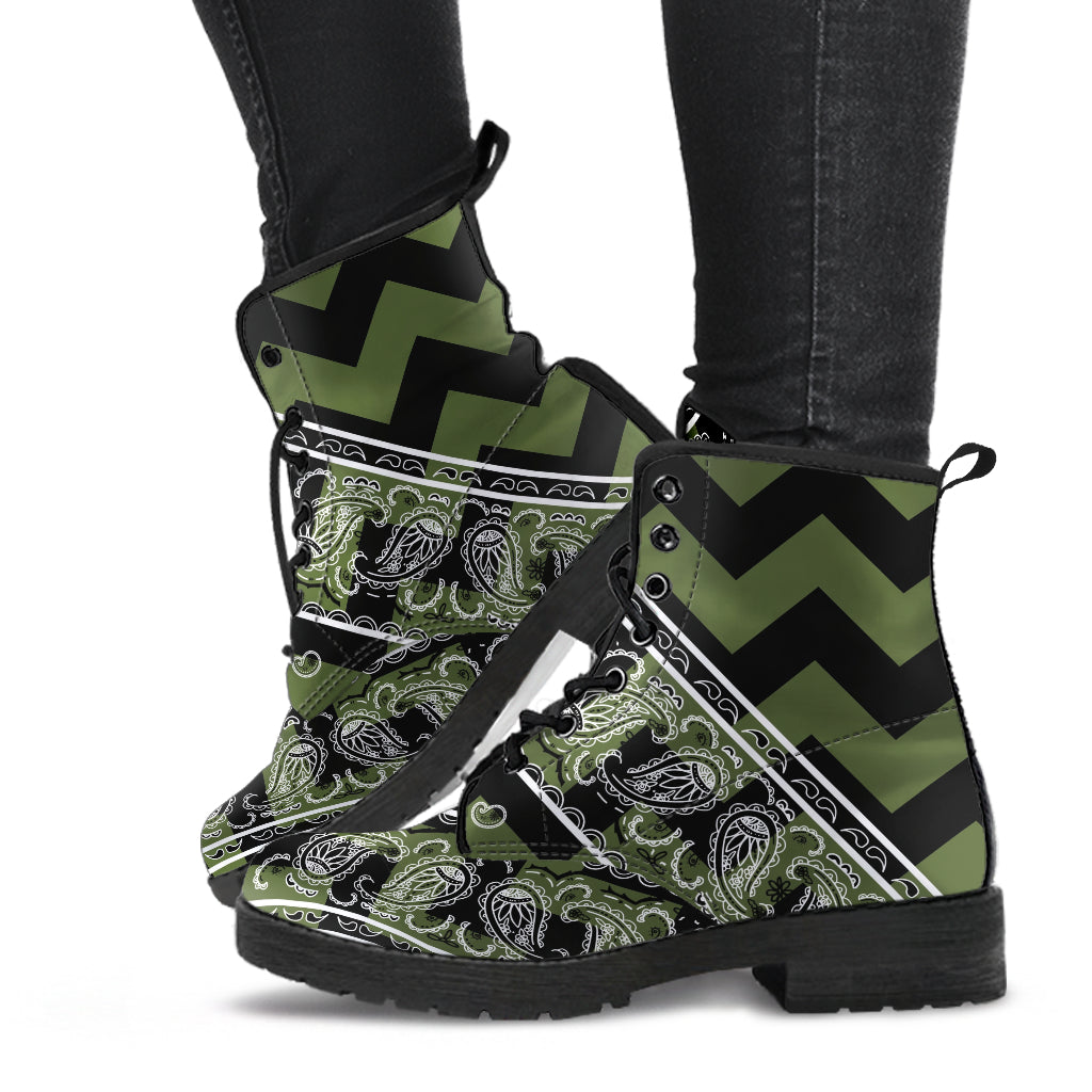 Flying V Zig Zag Leather Bandana Boot - Army Green