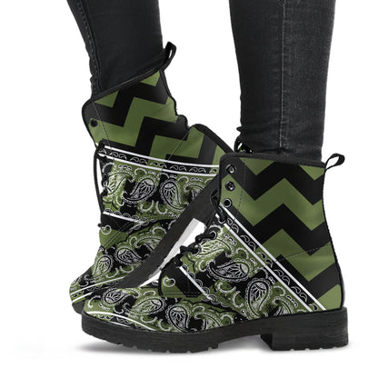 Flying V Zig Zag Leather Bandana Boot - Army Green