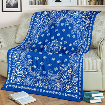 Ultra Plush 2 White on Cobalt Bandana Throw Blanket