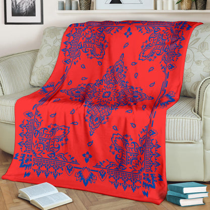 Ultra Plush 3 Cobalt on Red Bandana Throw Blanket