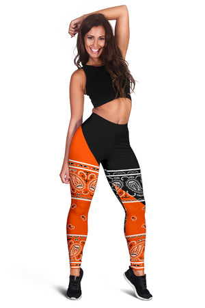 Women's Leggings - Orange Black Bandana