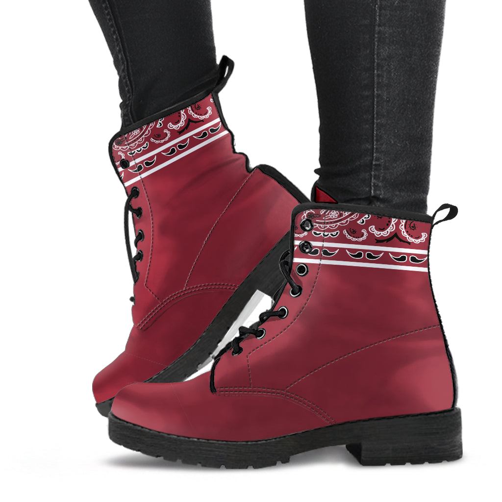 Banded Maroon Leather Bandana Boots