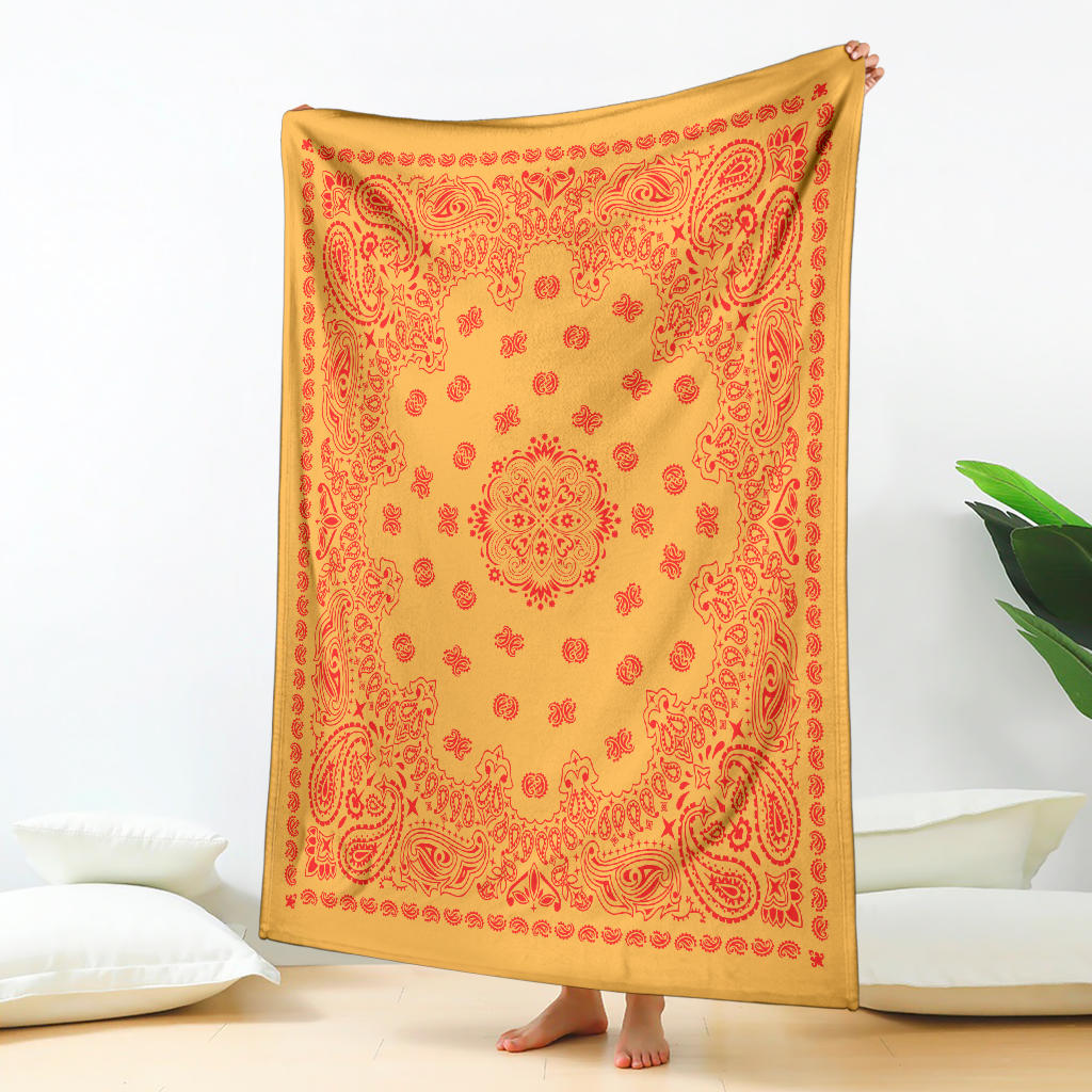 Ultra Plush 4 Red on Peach Bandana Throw Blanket