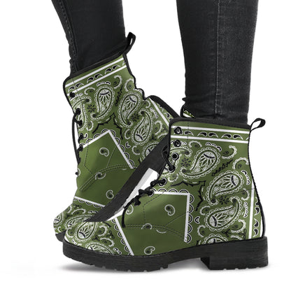 Men's Leather Bandana Boots - Army Green