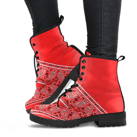 Flying V Bandana Leather Boot - Red