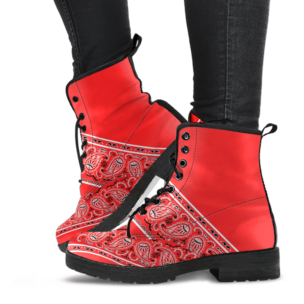 Flying V Bandana Leather Boot - Red