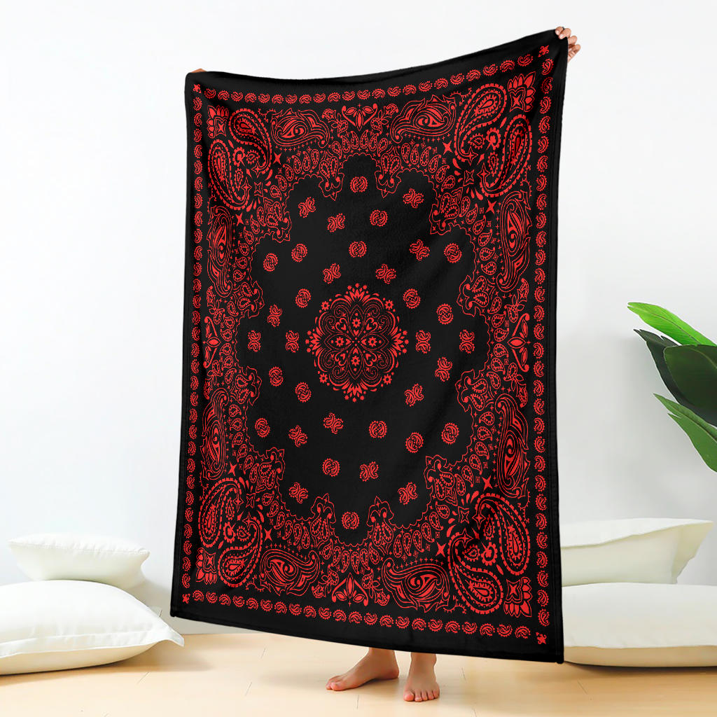 Ultra Plush 2 Red on Black Bandana Throw Blanket