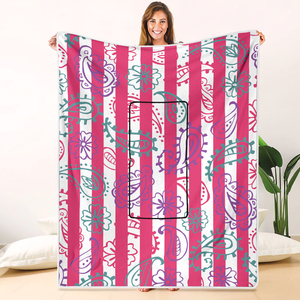 Pillow Blanket - Pink Stripes and Paisley
