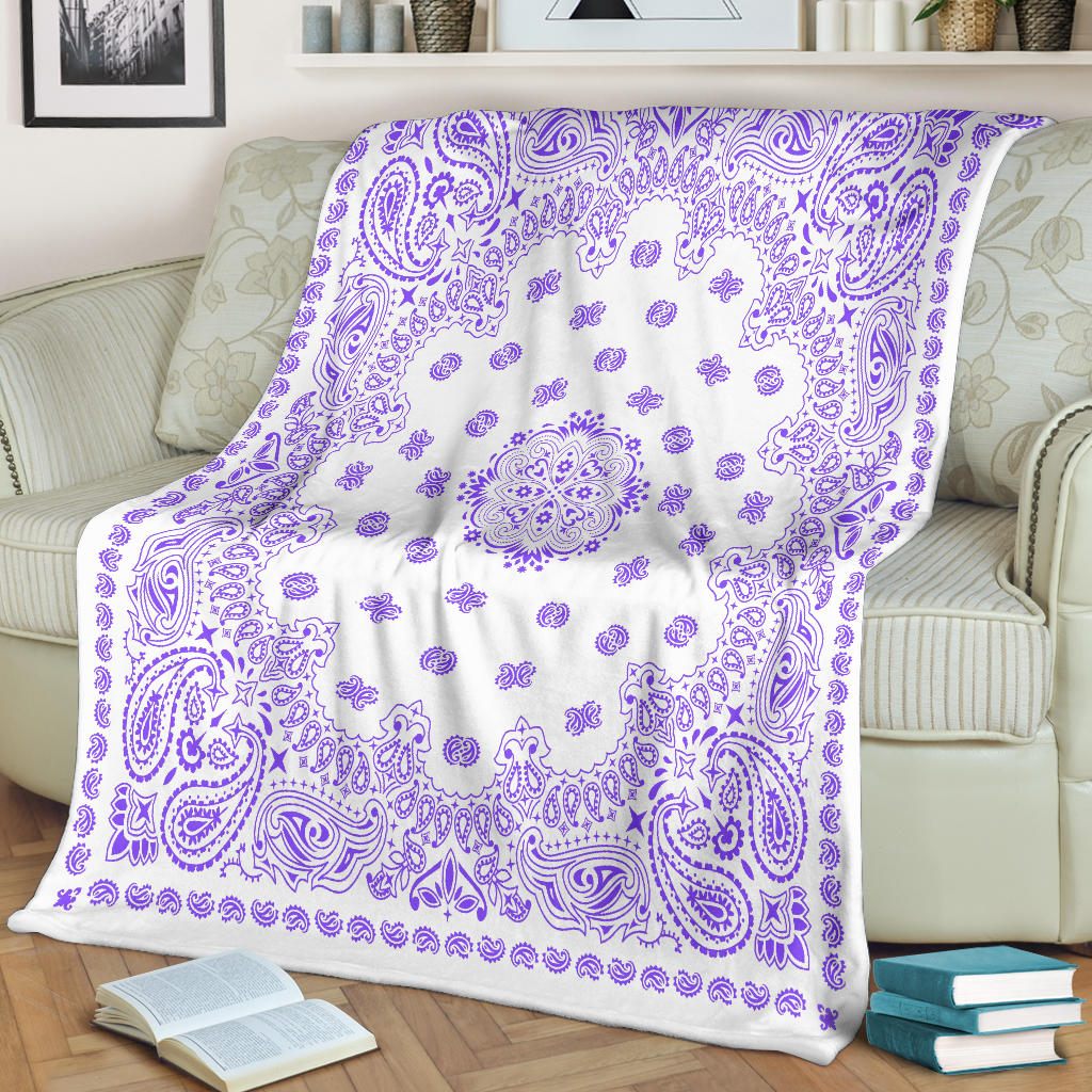 Ultra Plush 2 Purple on White Bandana Throw Blanket