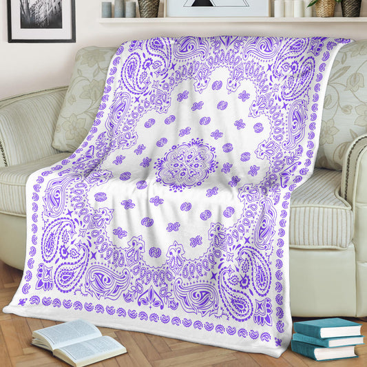 Ultra Plush 2 Purple on White Bandana Throw Blanket