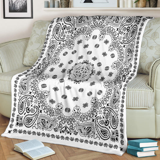 Ultra Plush 2 Black on White Bandana Throw Blanket