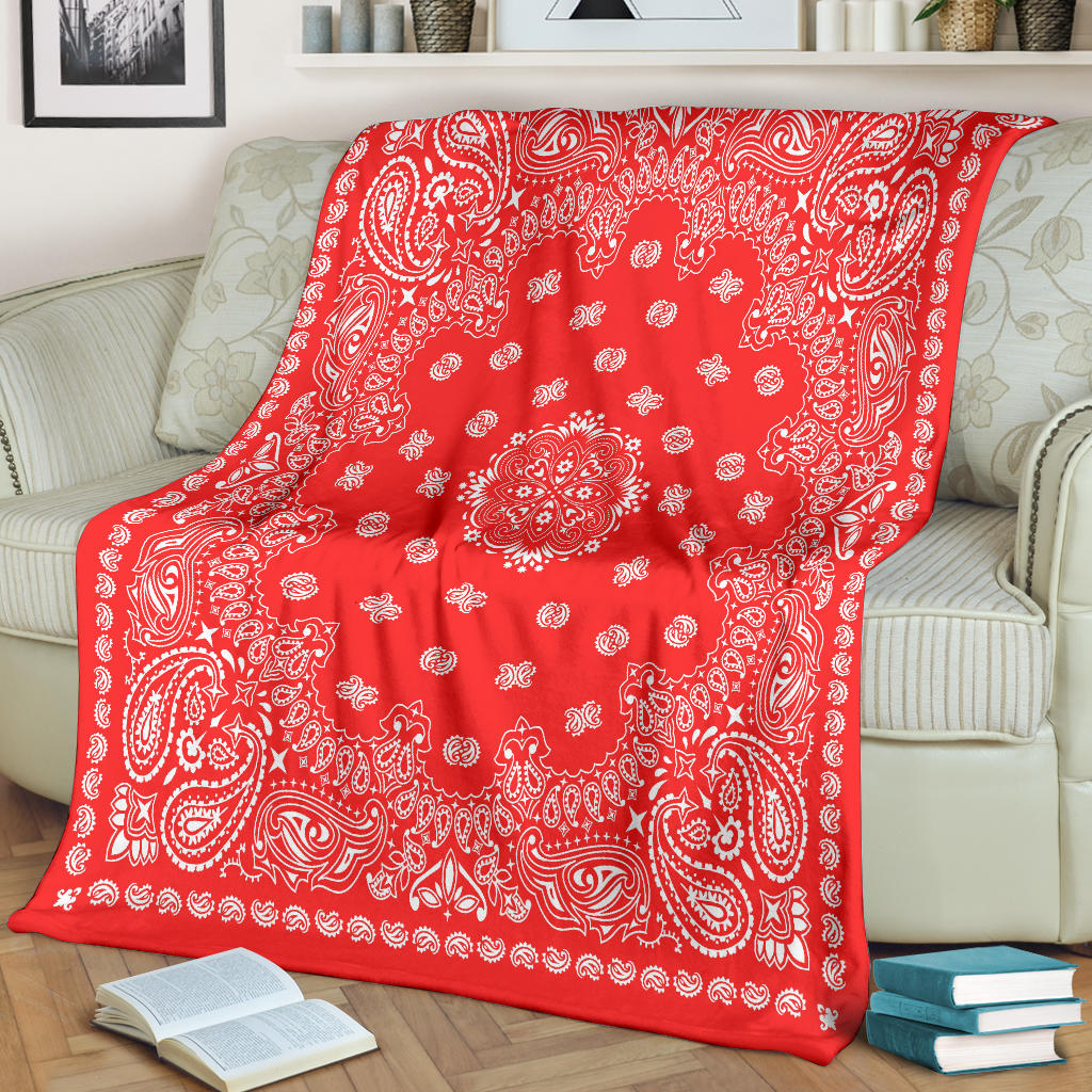Ultra Plush 2 White on Red Bandana Throw Blanket