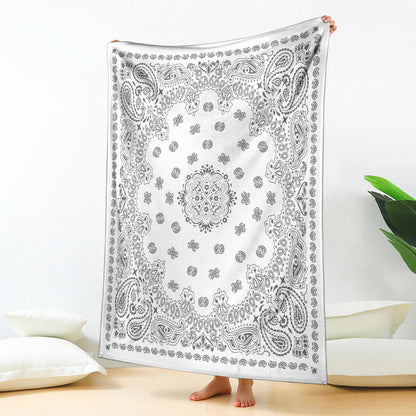 Ultra Plush 2 Gray on White Bandana Throw Blanket