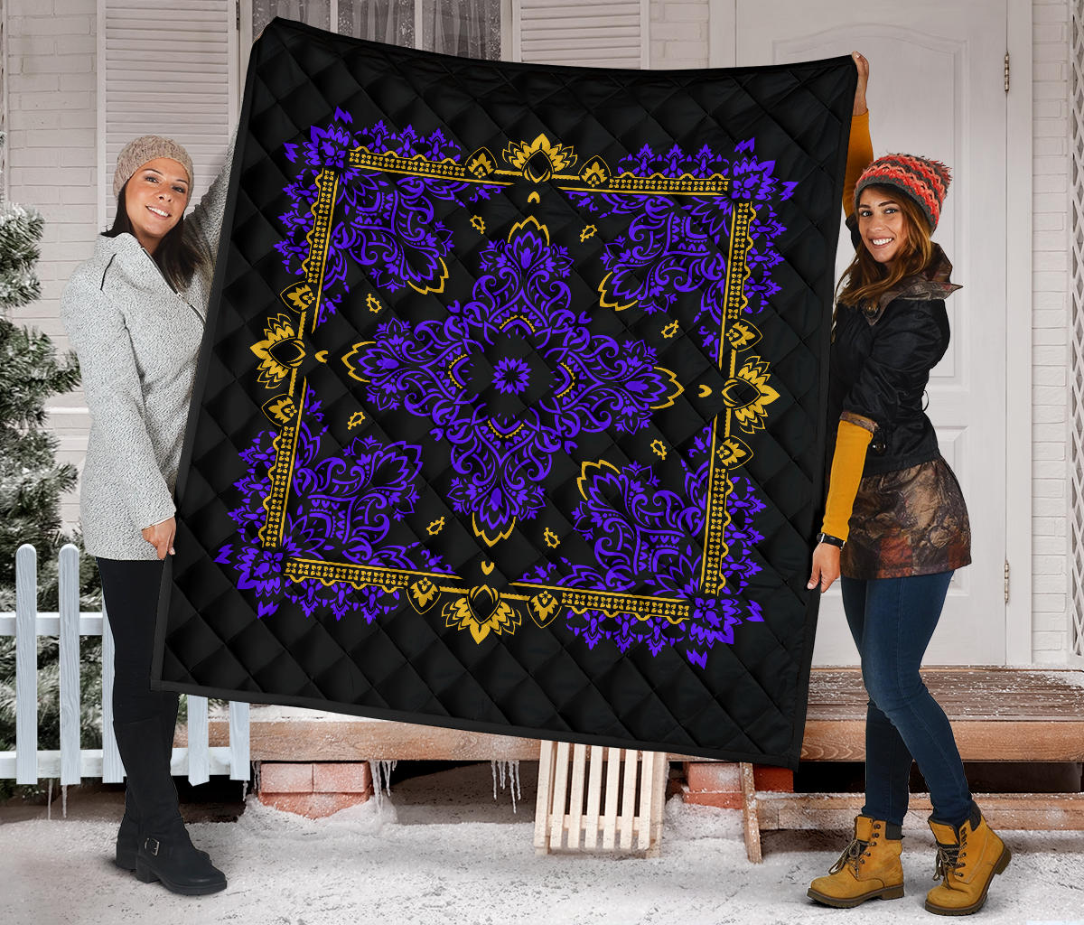 Quilt 3 Violet Gold Bandana on Black