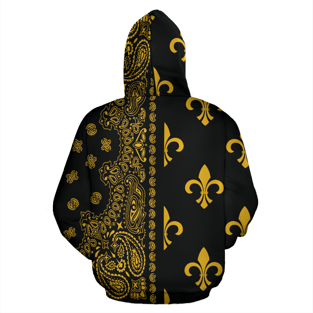 Hoodie 2 Offset Black and Gold Fleur de Lis