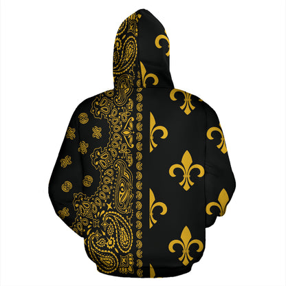 Hoodie 2 Offset Black and Gold Fleur de Lis