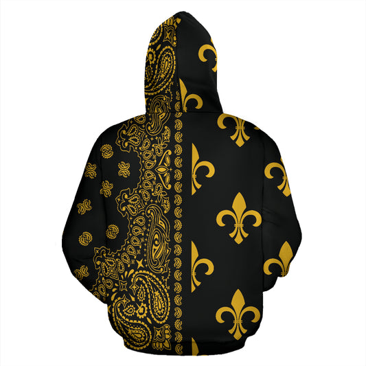 Hoodie 2 Offset Black and Gold Fleur de Lis