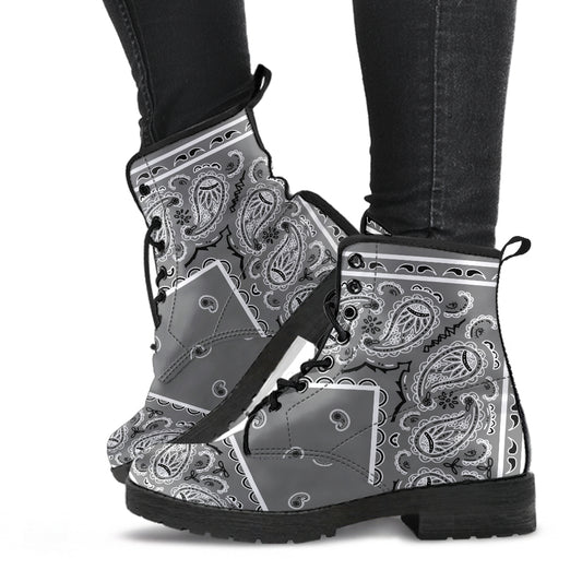 Women's Leather Bandana Boot - Gray