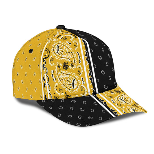 Classic Cap - Bandana Style Black Gold Panels