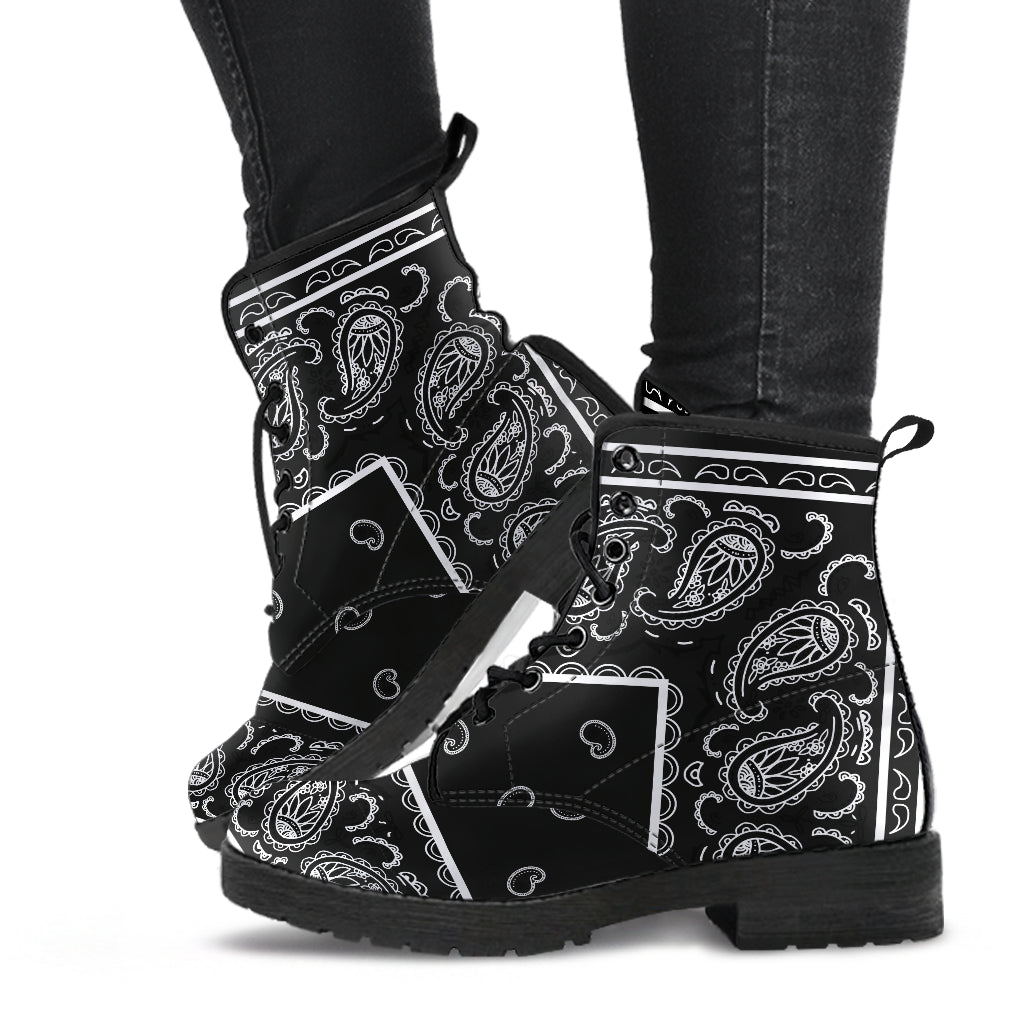 Women's Leather Bandana Boot - Black and White