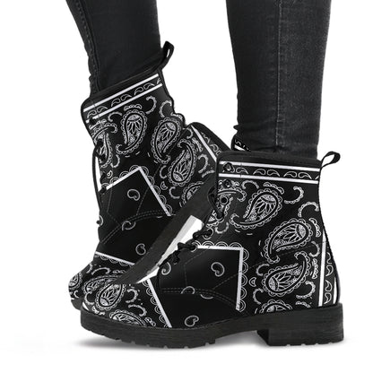 Women's Leather Bandana Boot - Black and White