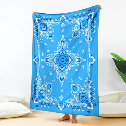 Ultra Plush 3 White and Blue on Lt Blue Bandana Throw Blanket
