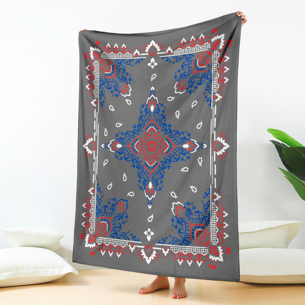 Ultra Plush 3 RWB on Gray Bandana Throw Blanket