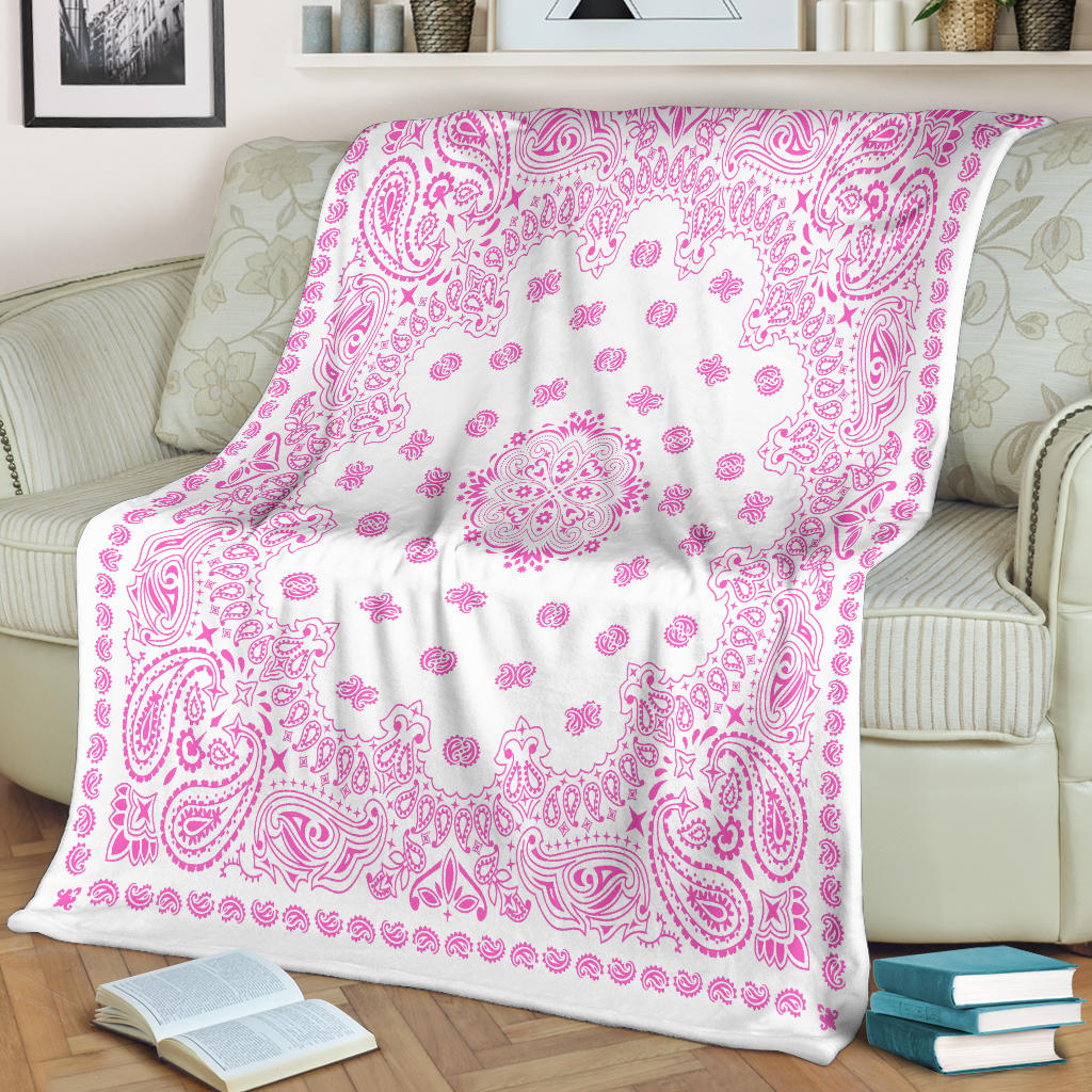 Ultra Plush 2 Pink on White Bandana Throw Blanket