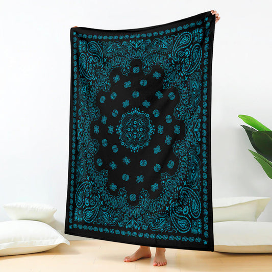 Ultra Plush 2 Dk Teal on Black Bandana Throw Blanket
