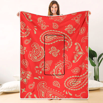 Pillow Blanket - Red and Gold Paisley