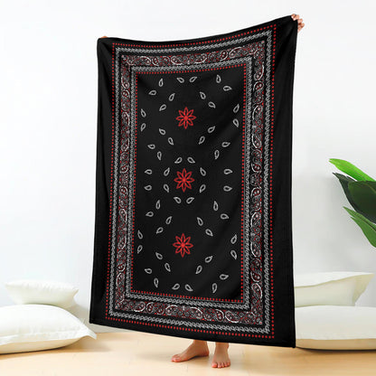 Ultra Plush 4 Red White on Black Bandana Throw Blanket