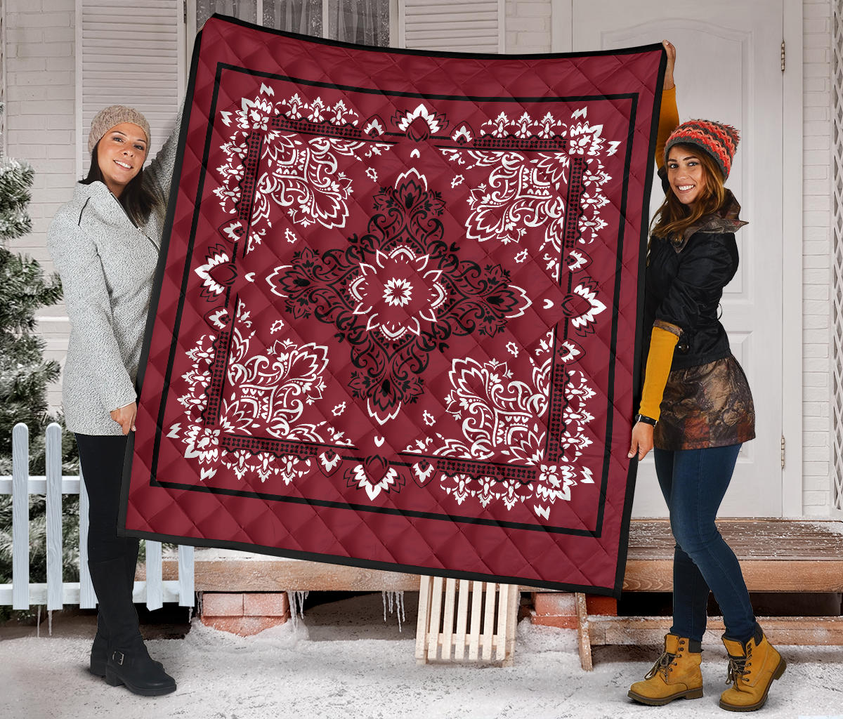 Quilt 3 Black White Maroon Bandana Quilt