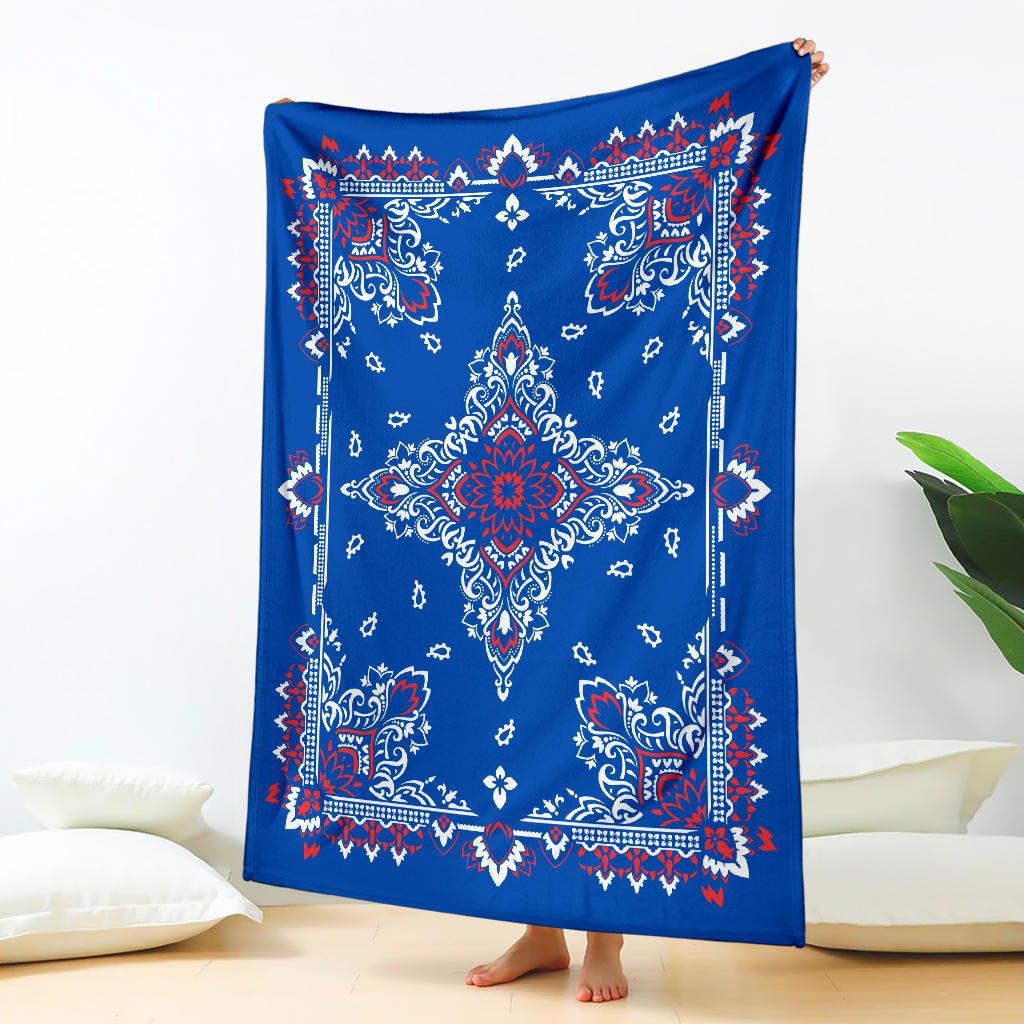 Ultra Plush 3 Red White on Blue Bandana Throw Blanket