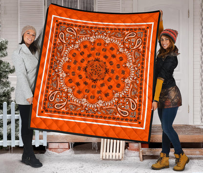Quilt 2 Black and White on Perfect Orange, White Sq.