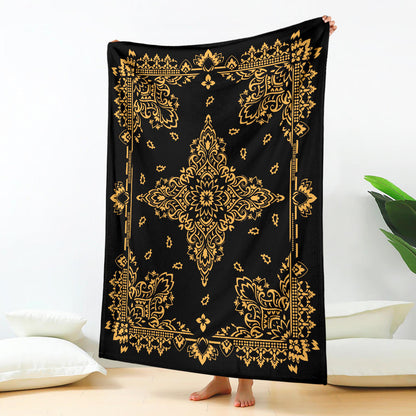 Ultra Plush 3 Peach on Black Bandana Throw Blanket