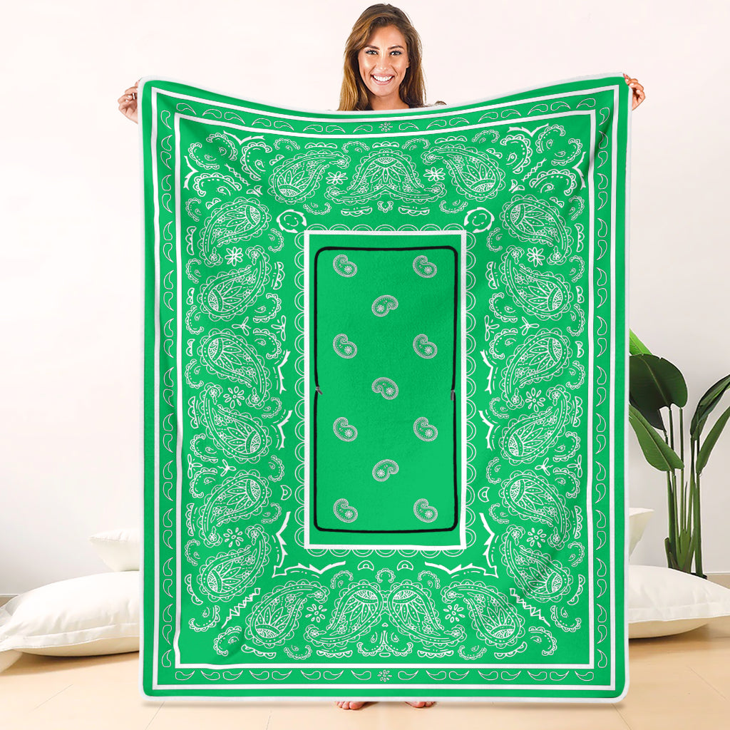 Pillow Blanket - Traditional Green and White