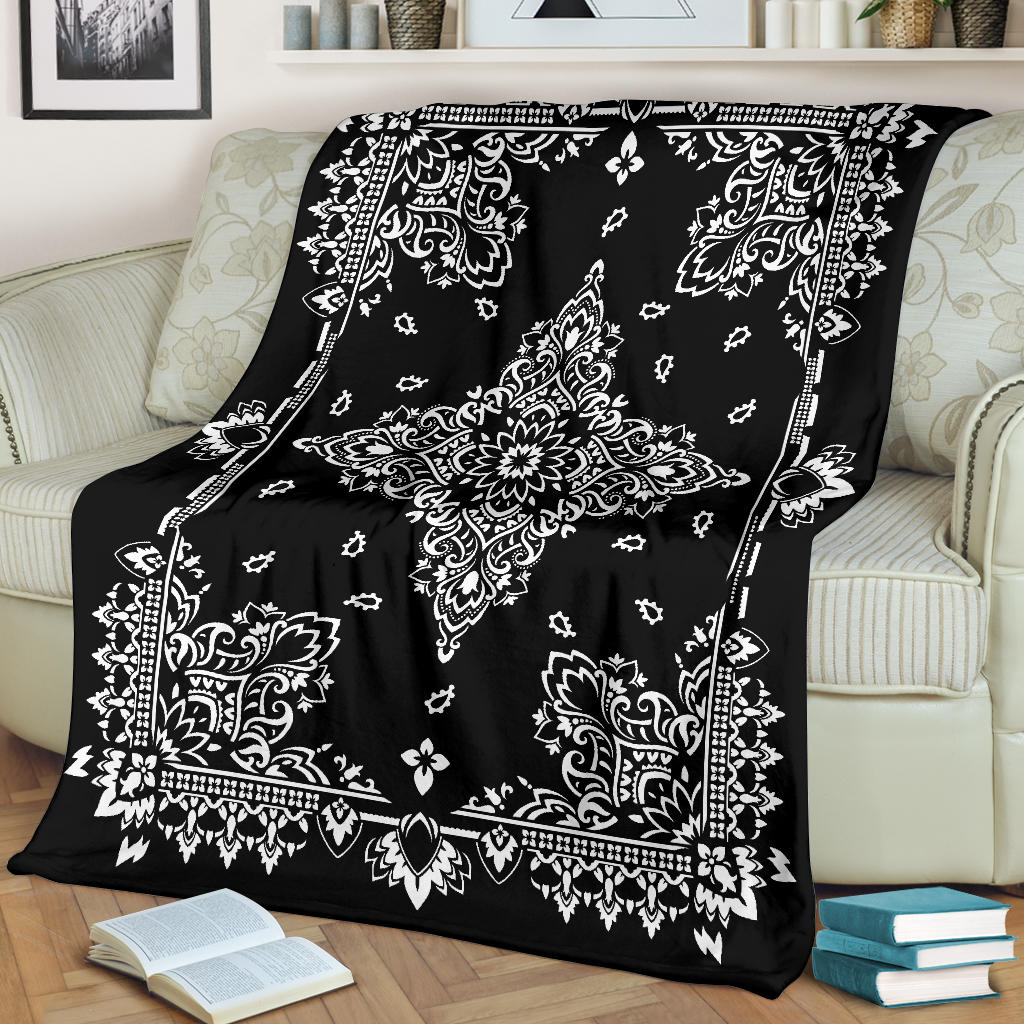 Ultra Plush 3 White on Black Bandana Throw Blanket